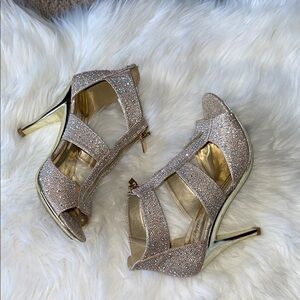 Silver Slipper Women’s Sparkling Gold High Heel Sandals Size 9